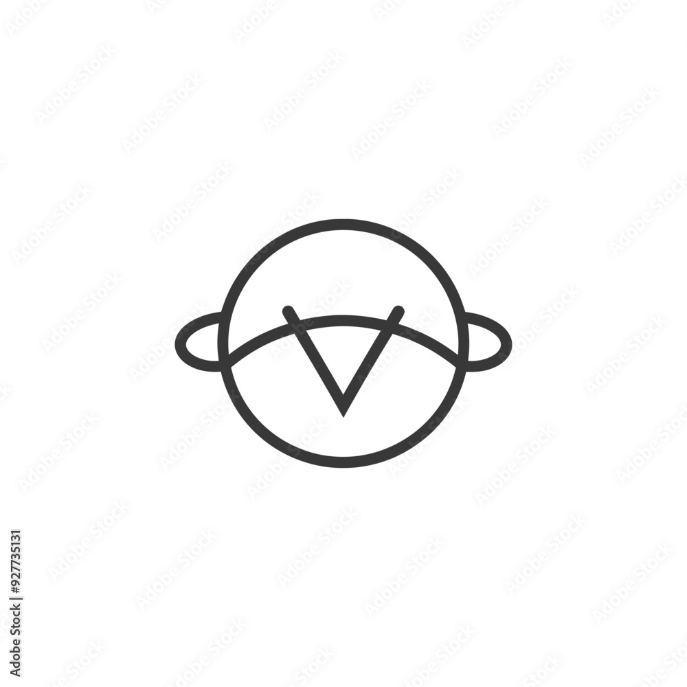 Abstract V shaped symbol within a circle and two outer semi circles Abstract V shaped symbol within a circle and two outer semi circles