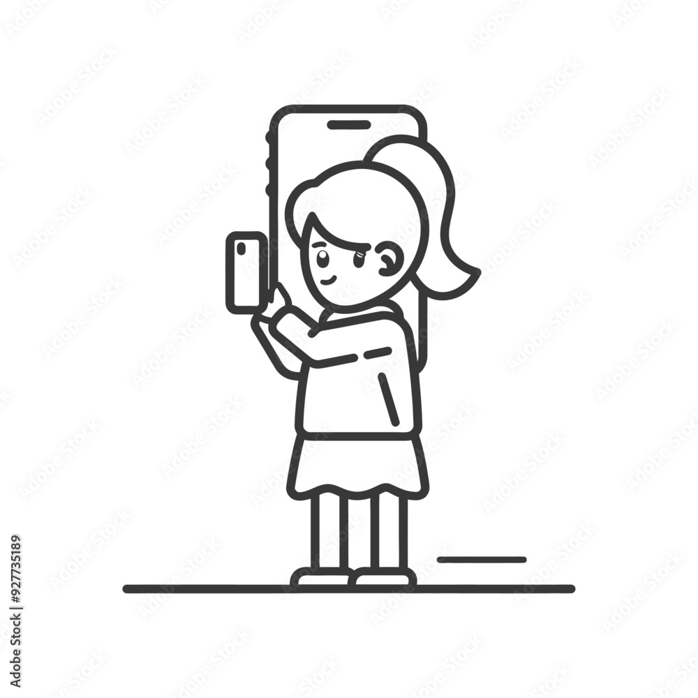 A cartoon girl taking a selfie with a smartphone A cartoon girl taking a selfie with a smartphone