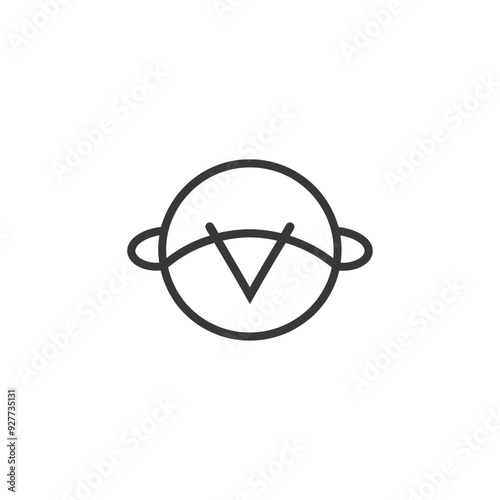 Abstract V shaped symbol within a circle and two outer semi circles