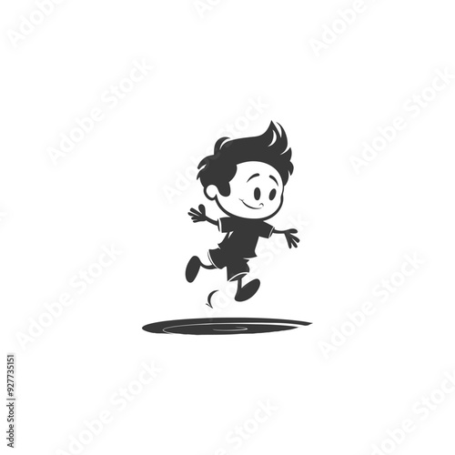 A Cartoon Boy Jumping over a Puddle