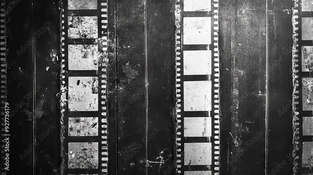 Obraz premium Old film texture with scratches, noise and light leaks. Realistic transparent overlay film texture in black-white, dust and grain. Distressed retro movie or photo negative effect of cinema nostalgi