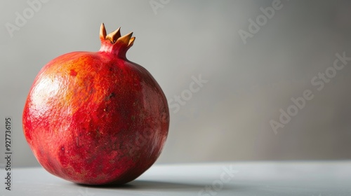 Red pomegranate over gray backdrop