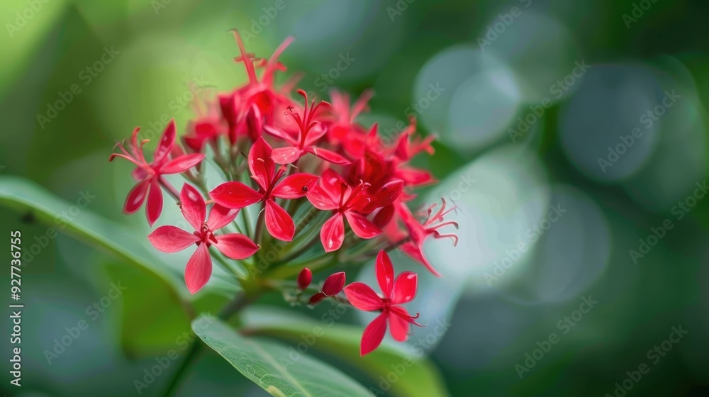 Fototapeta premium Red flower of Clerodendrum umbellatum in close up with blurred backdrop