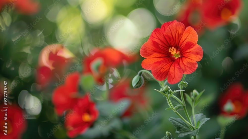 Red flower blossoms with blurry background Red flower blossoms with blurry background