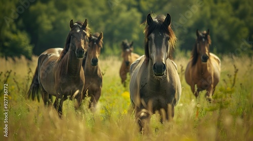 Konik polish horses with their compact bodies