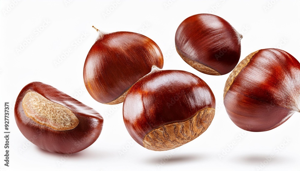 Chestnut in the air, isolated on white background Chestnut in the air, isolated on white background