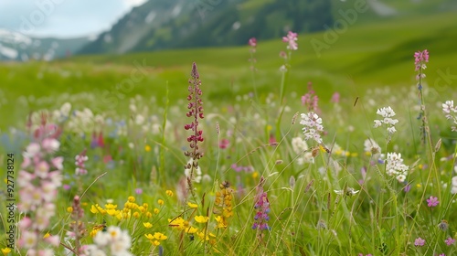 Swiss meadows covered with flowering plants create unforgettable photo