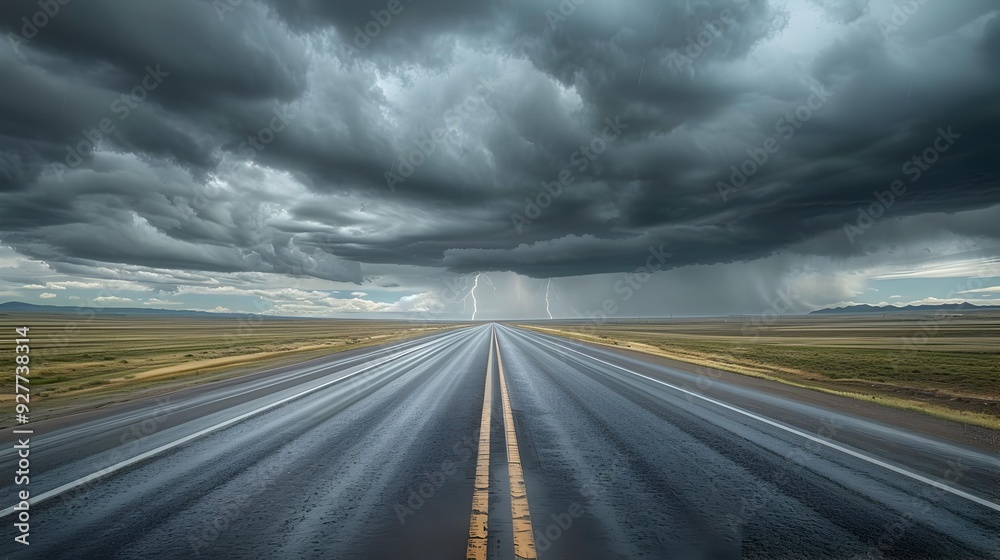 The highway stretches across the desert plains The highway stretches across the desert plains