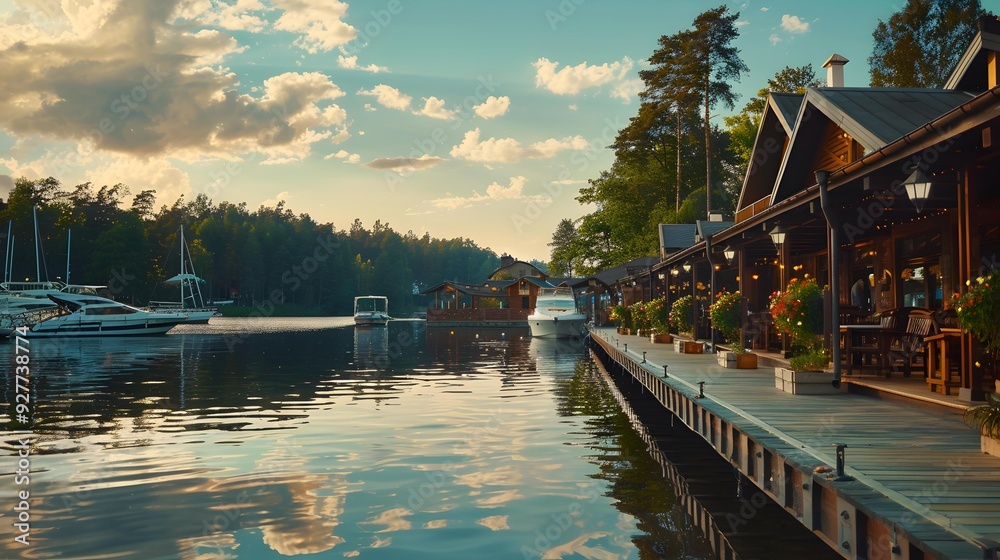 Fototapeta premium Marina uyutnaya on the shore of a quiet