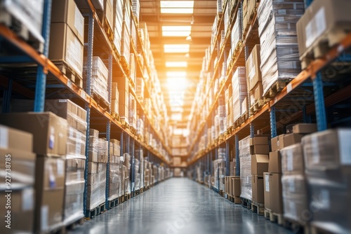 Streamline operations in a warehouse with organized shelves and automated systems, with copy space