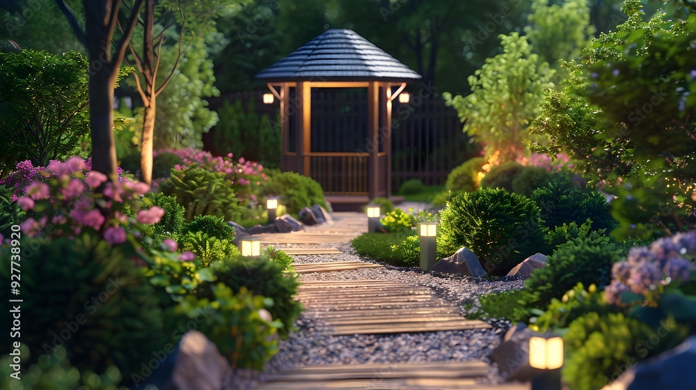 Fototapeta premium The route leads to a cozy gazebo