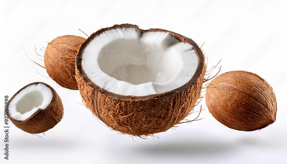 Coconut in the air, isolated on white background Coconut in the air, isolated on white background