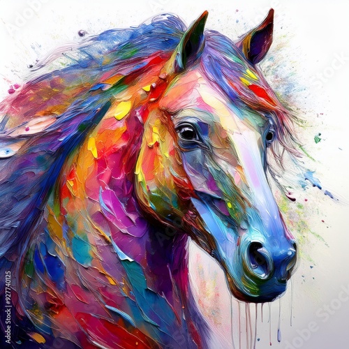 Pferde Portrait mit bunte Ölfarben gemalt. 
