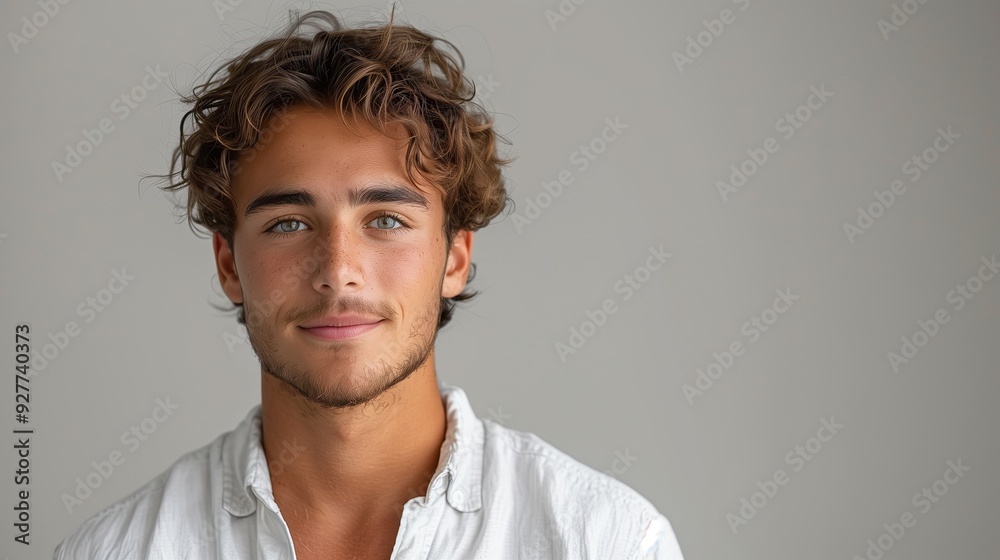Professional portrait of a young man with a calm demeanor, suitable for corporate use, featuring ample copy space for branding or messaging. Professional portrait of a young man with a calm demeanor, suitable for corporate use, featuring ample copy space for branding or messaging.