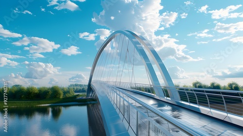 The steel bridge with an elegant arch connects