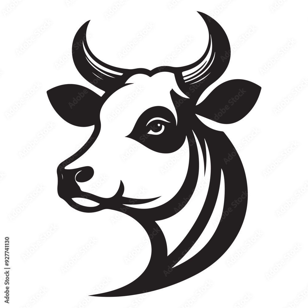 Cow Head Silhouette Vector Clipart, Cow head black on white vector Cow Head Silhouette Vector Clipart, Cow head black on white vector