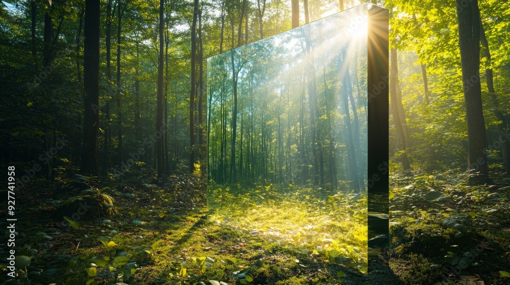 Fototapeta premium A large sheet of glass against a natural background, ideal for buildings.