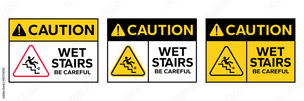 Set warning falling off the stairs sign on white background. slippery stairs warning sign. Vector Illustrator.