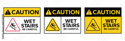 Set warning falling off the stairs sign on white background. slippery stairs warning sign. Vector Illustrator.