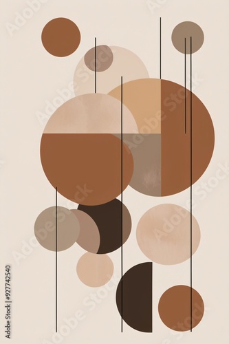 Minimalist boho art featuring abstract shapes in earthy tones, with a focus on balance and harmony in a modern composition. Generative AI