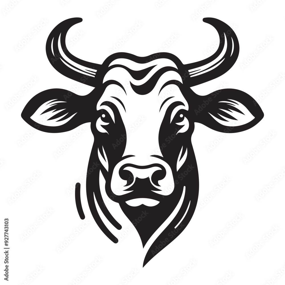 Cow Head Silhouette Vector Clipart, Cow head black on white vector Cow Head Silhouette Vector Clipart, Cow head black on white vector