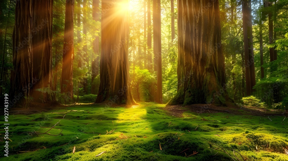 Naklejka premium An oasis among the redwoods where majestic trees image