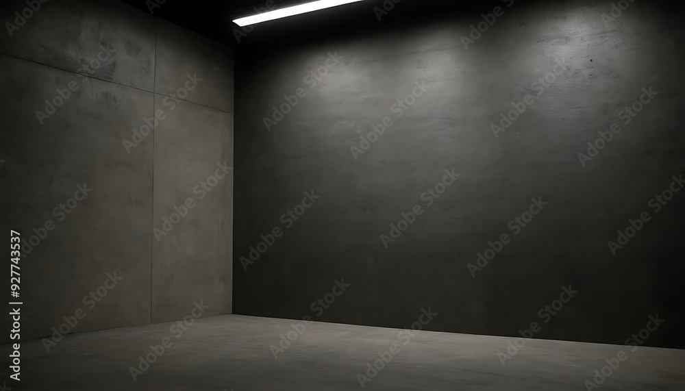 Abstract empty, modern concrete room with lighting from neon tubes on the left wall and rough floor - industrial interior background template, 3D illustration12