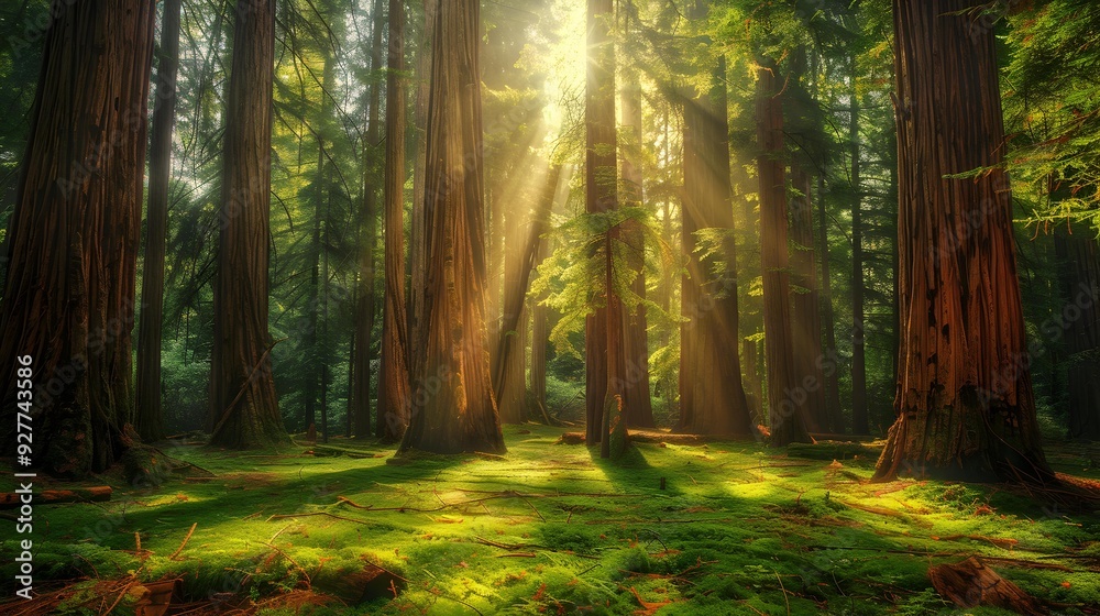 Obraz premium An oasis where tall redwood trees create dense img