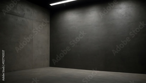 Abstract empty, modern concrete room with lighting from neon tubes on the left wall and rough floor - industrial interior background template, 3D illustration12 photo