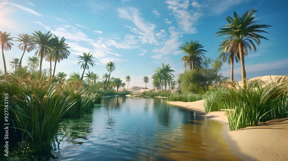 Fototapeta premium The magnificent oases surrounded by desert landscapes