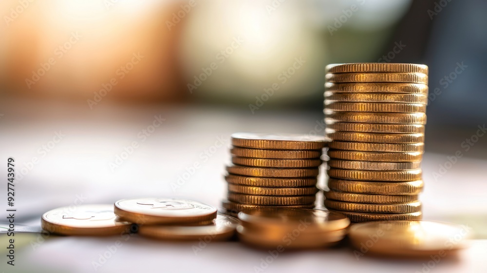 Close-up of stacks of gold coins, symbolizing savings, investment, and wealth, perfect for finance or economy-related projects. Close-up of stacks of gold coins, symbolizing savings, investment, and wealth, perfect for finance or economy-related projects.