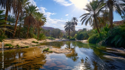 Beautiful oases surrounded by sandy landscapes represent unique