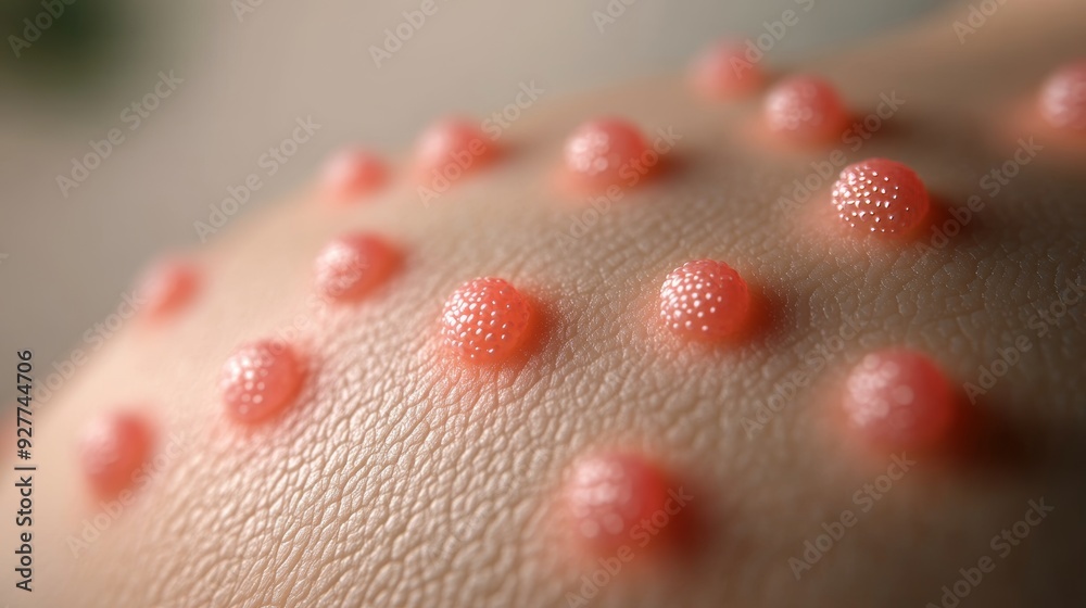 Monkeypox, Close-up of a medical illustration showing a characteristic ...