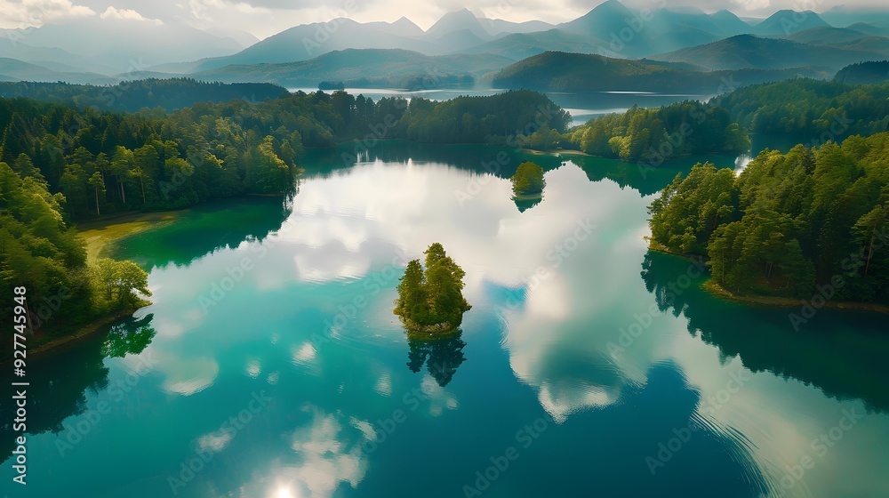 The lake is calm with crystal clear water The lake is calm with crystal clear water