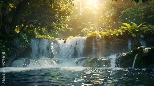 An edge with a waterfall where the water image photo