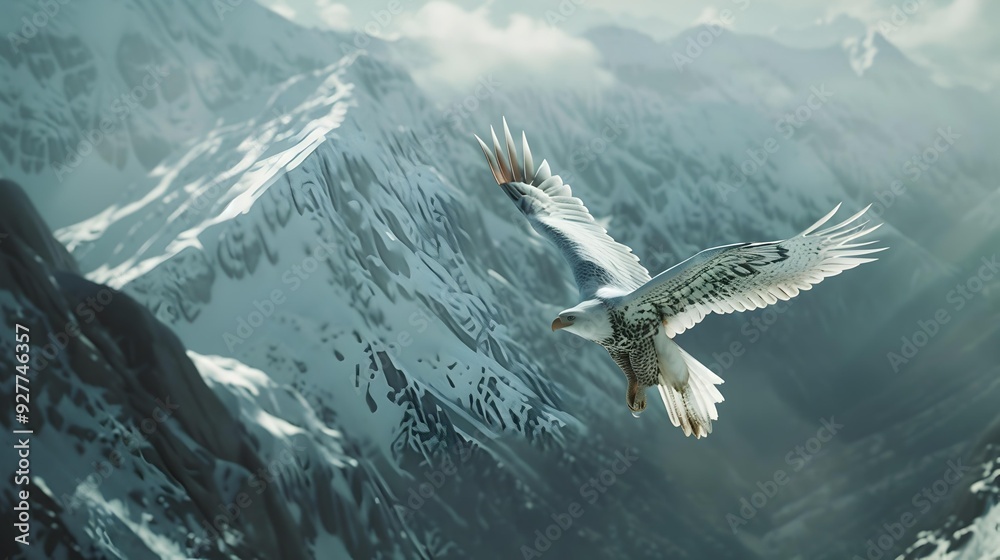 Fototapeta premium An eagle soaring over the mountains spreading img