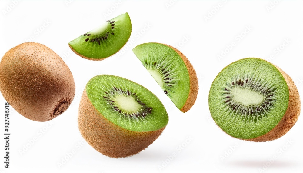 Fototapeta premium Kiwi in the air, isolated on white background 