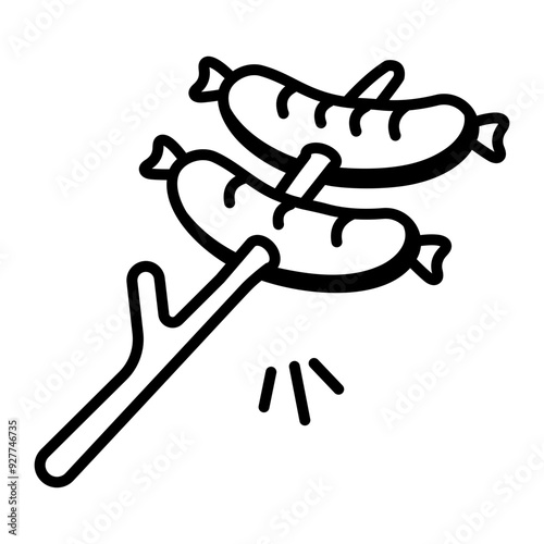 A doodle style icon of grilled sausages