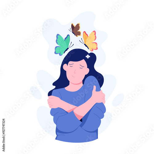 A flat character illustration of woman imagining 