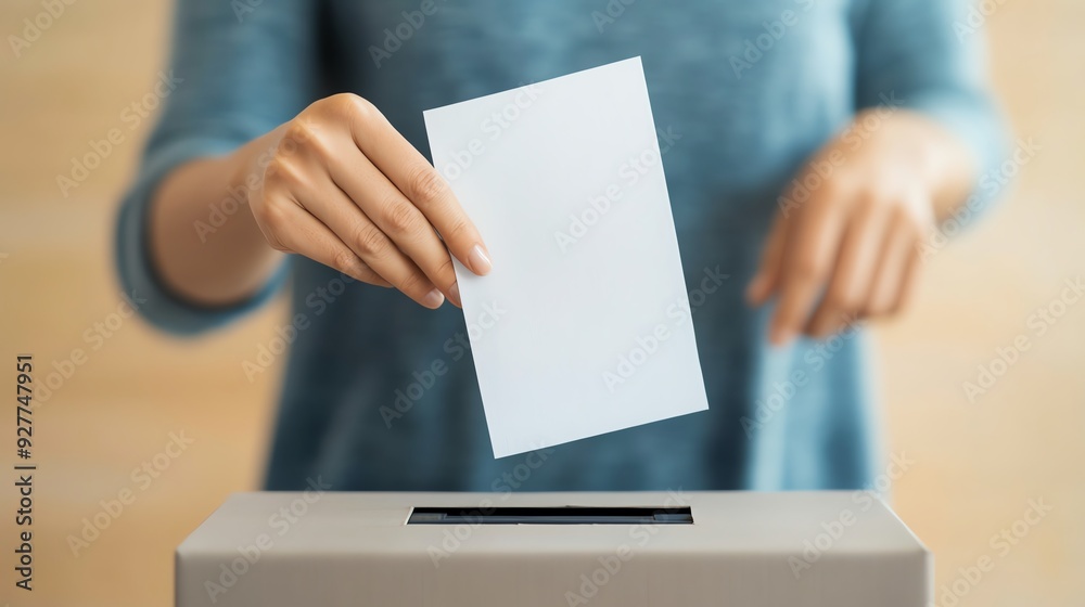 Closeup of a hand dropping a ballot into a voting box. Closeup of a hand dropping a ballot into a voting box.