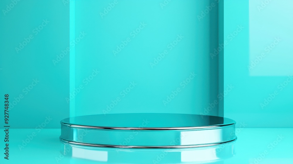 Turquoise and Platinum Glamour Display, vibrant backdrop showcasing a cosmetic product on a high-gloss podium, exuding cool sophistication with striking color contrasts. Turquoise and Platinum Glamour Display, vibrant backdrop showcasing a cosmetic product on a high-gloss podium, exuding cool sophistication with striking color contrasts.