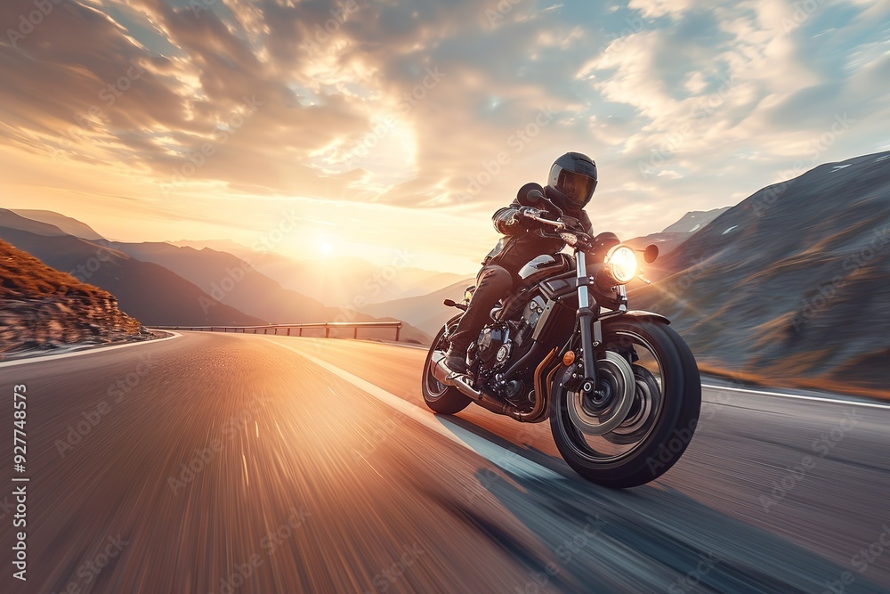 Motorbike rider accelerating on a highway with the sun setting behind the mountains , free space for text --ar 3:2 --stylize 750 --v 6 Job ID: 0180b74e-cf63-4af7-bac9-078b2c7023fb Motorbike rider accelerating on a highway with the sun setting behind the mountains , free space for text --ar 3:2 --stylize 750 --v 6 Job ID: 0180b74e-cf63-4af7-bac9-078b2c7023fb