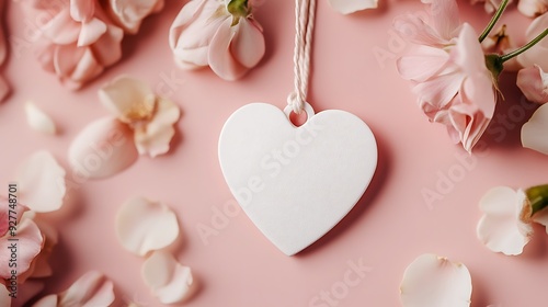 White Heart-Shaped Ornament Among Delicate Pink Rose Petals
