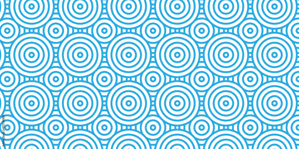 Abstract traditional geometric overlapping creative wave circle minimal lapping textile round vector texture. blue and white fabric element repeat swirl geometrical background.