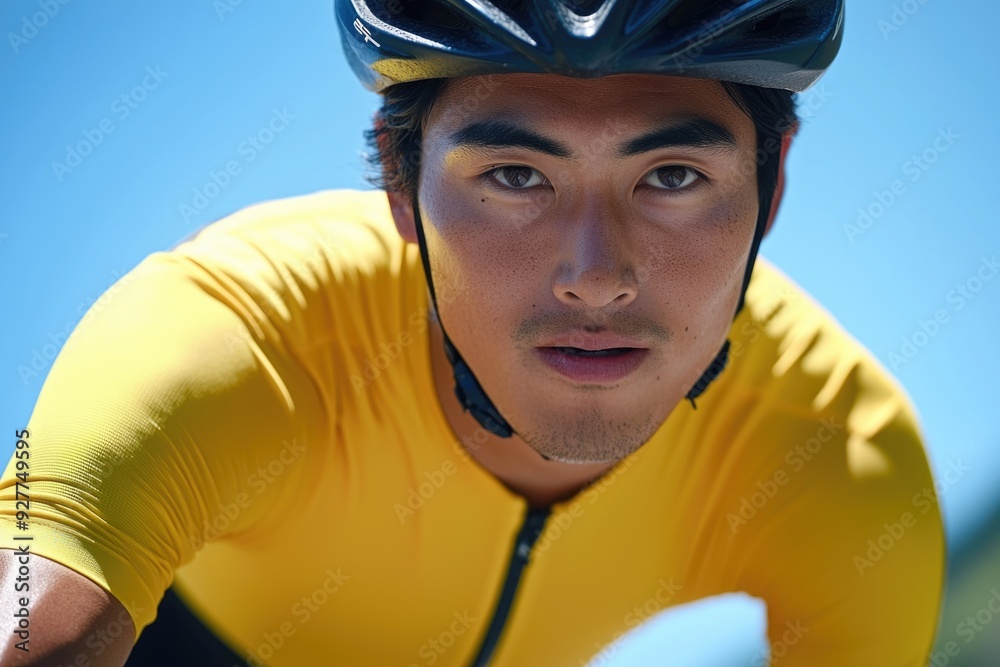 Man in yellow shirt and black helmet Man in yellow shirt and black helmet