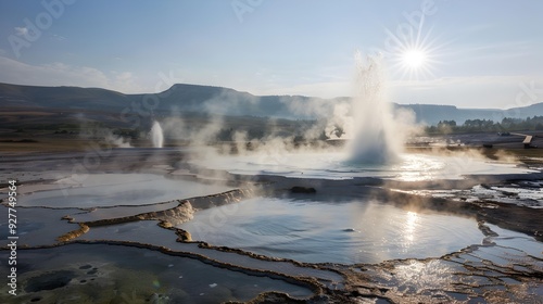 A unique park with hot springs and geysers photo