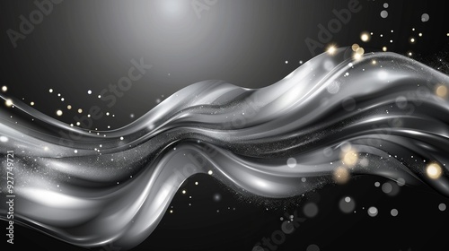 Abstract silver gray and black background featuring smooth lines, waves, and glowing spots - elegant and modern design for digital art, technology themes, and stylish backgrounds