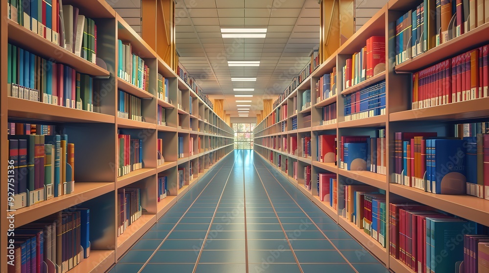 Amazing Empty corridor of college library
