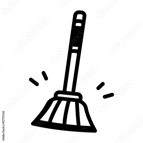 Broom icon designed in doodle style 
