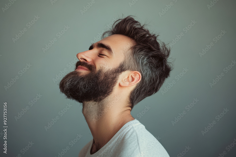 Fototapeta premium A close up of a man's face with her eyes closed